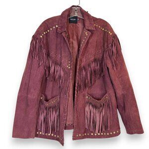 Nasty Gal Suede Leather Fringe Jacket Western Beaded Burgundy Festival Boho 6
